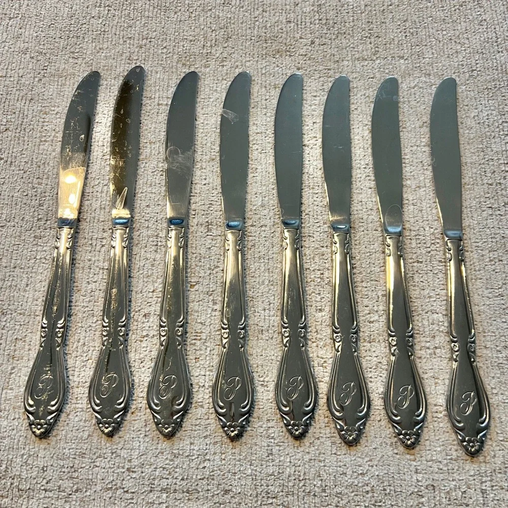Vtg Custom Craft Stainless Monogrammed P Flatware Set Case Napkin Rings 79 pc